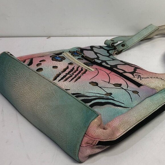 ANUSCHKA Women's Hand Painted Leather Animal Floral Zip Around Shoulder Bag - Picture 2 of 3